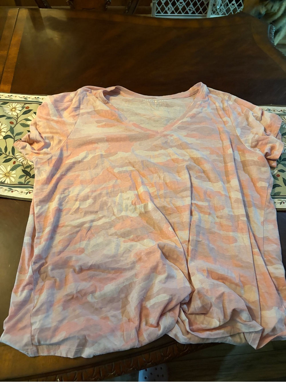 Lucky Brand Pink & Cream V-Neck Short Sleeve Tee